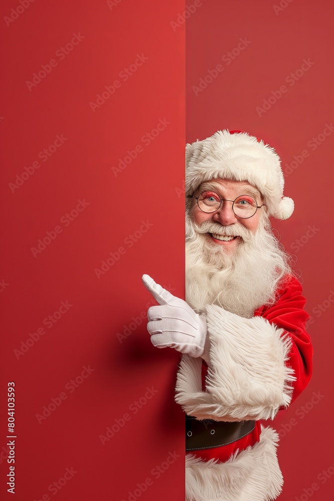 Naklejka premium Santa holding a cardboard with copy space