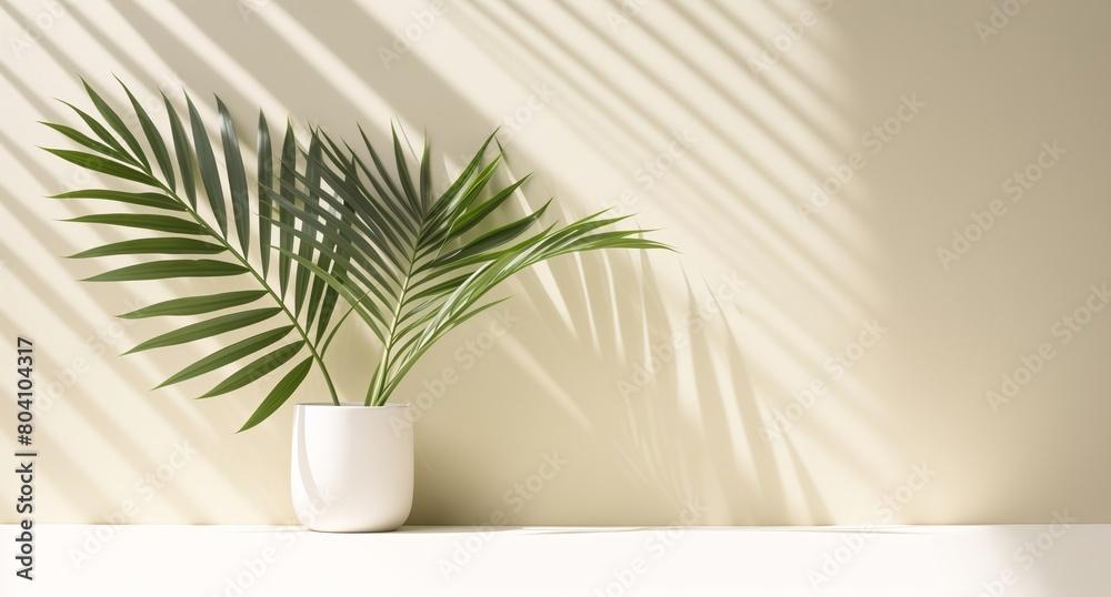 Potted palm plant casting shadow on white wall. Home decor and minimalism concept suitable for backgrounds and templates. Banner with copy space. Potted palm plant casting shadow on white wall. Home decor and minimalism concept suitable for backgrounds and templates. Banner with copy space.