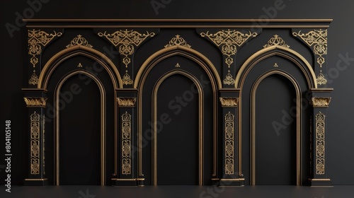 Islamic archway frames for mosques, palaces or castles, portal entrances, niches or antique doors, Realistic 3D modern illustration, set. Mosque, palace or castle archway frames, portal entrance,