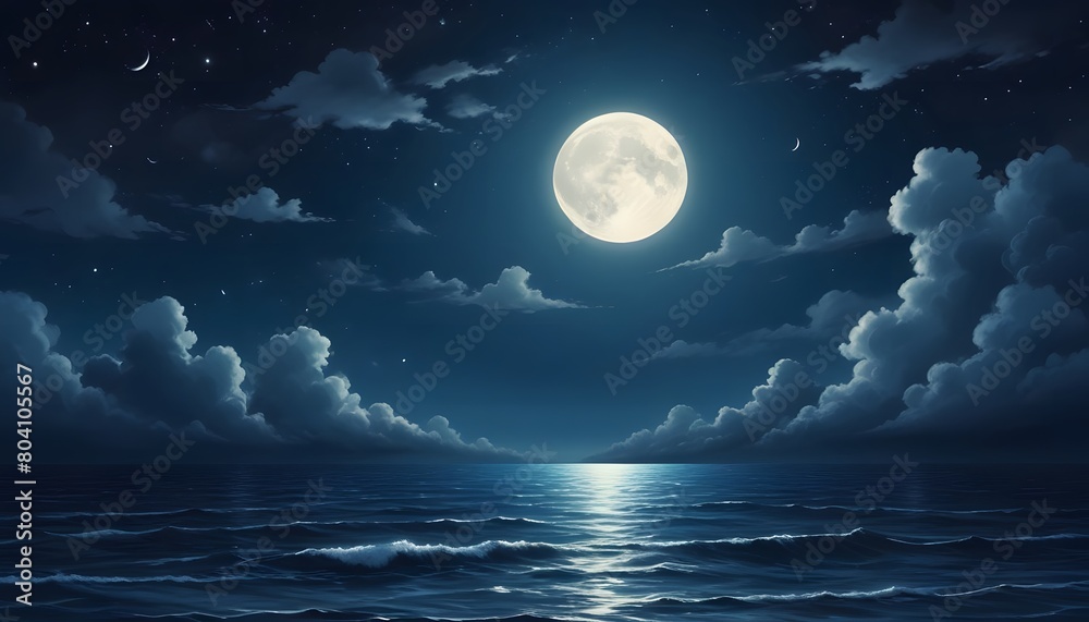 Vector night sky clouds. Moonlight. Moon over the sea. Background design. Vector illustration. Vector night sky clouds. Moonlight. Moon over the sea. Background design. Vector illustration.