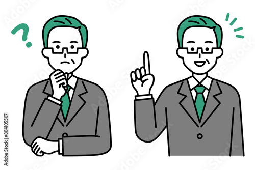 考える/ひらめく　年配のスーツの男性　セット