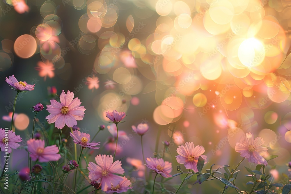 Wildflower Meadow: Pink Blossoms & Tranquil Sunset Bokeh Wildflower Meadow: Pink Blossoms & Tranquil Sunset Bokeh
