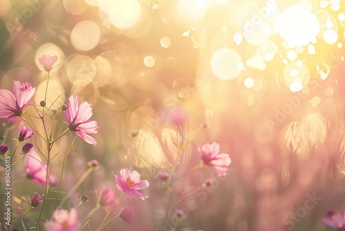 Wildflower Meadow: Pink Blossoms Sunset Bokeh