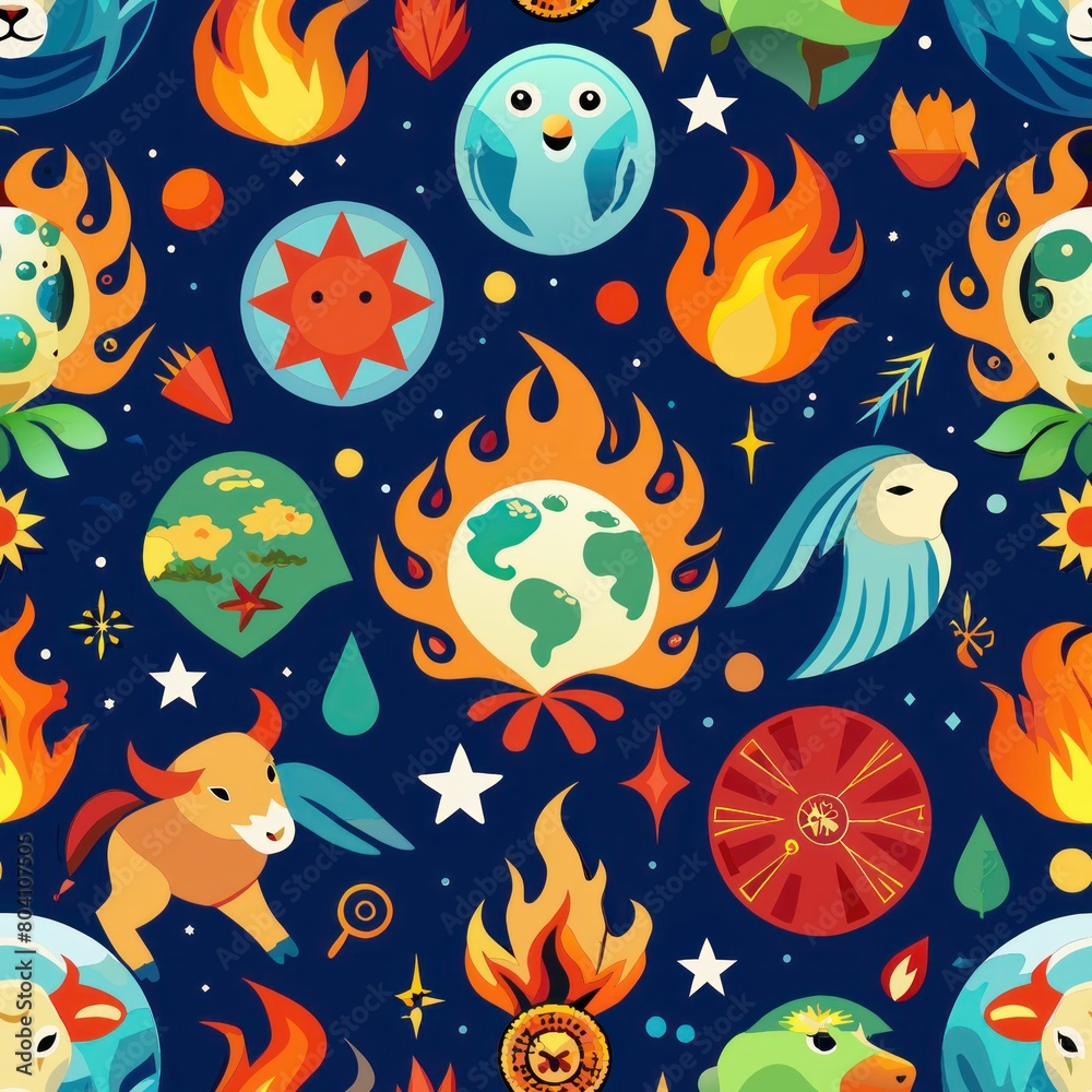 Seamless pattern of zodiac elements like fire, earth, air, and water, Generative AI Seamless pattern of zodiac elements like fire, earth, air, and water, Generative AI