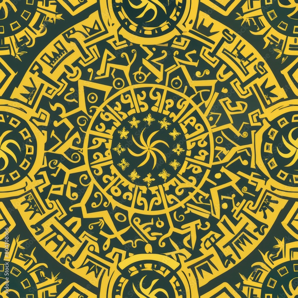 Seamless pattern of zodiac glyphs arranged in a circular mandala, Generative AI Seamless pattern of zodiac glyphs arranged in a circular mandala, Generative AI