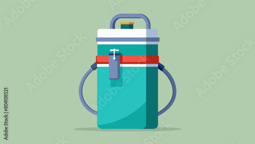 A lightweight foldable water dispenser with a zipper compartment for treats ideal for long walks or trips to the park.. Vector illustration