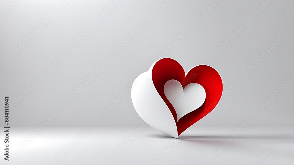 Abstract white horizontal background with red and white 3D heart. Minimalistic style, template for holiday design Abstract white horizontal background with red and white 3D heart. Minimalistic style, template for holiday design