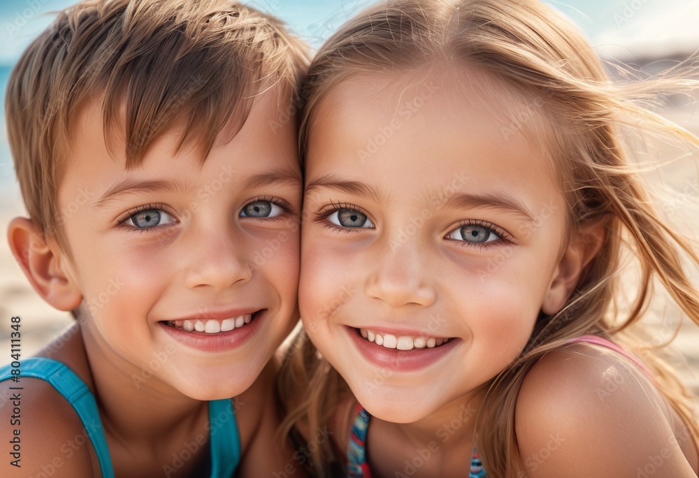 Fototapeta premium Beach Bliss: Brotherly Love and Summer Fun 