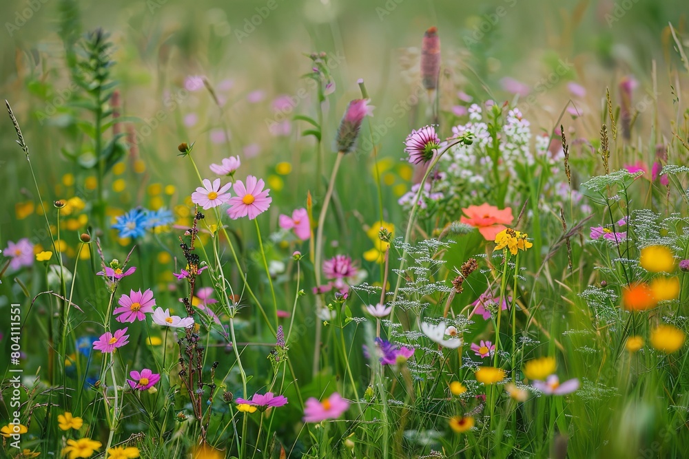 Tranquil Evening Light: Meadow of Wild Flowers - Freshness and Growth