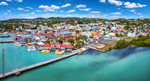 Obraz na płótnie Panoramic aerial view of St. Johns, capital city of Antigua and Barbuda island, Caribbean Sea, with Redcliffe and Heritage Quay w salonie