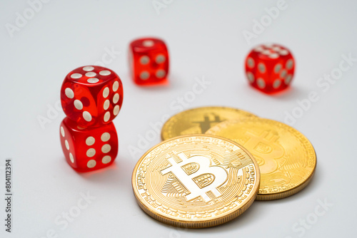 Bitcoin and red dice