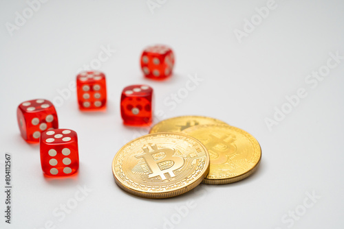 Bitcoin and red dice