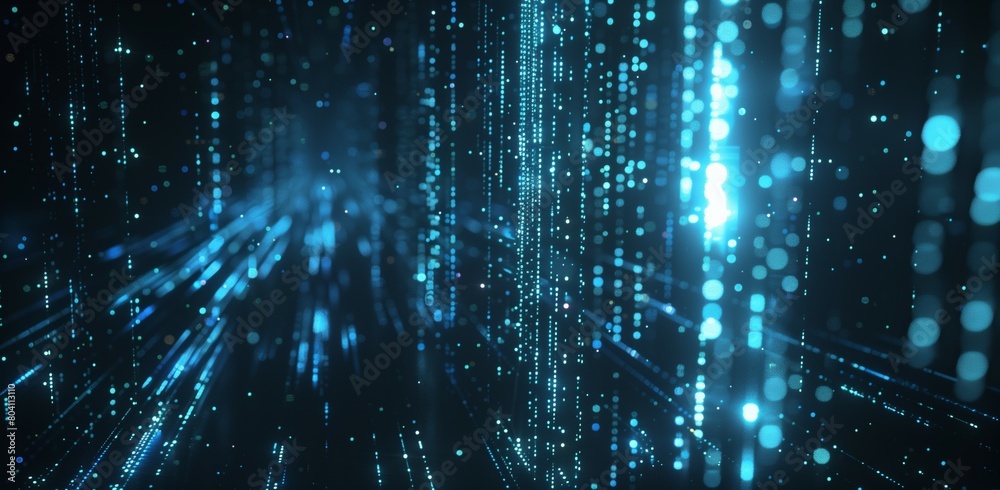 Obraz premium colorful abstract background with shiny neon glowing blue glitter and waves, technology and cyberspace background