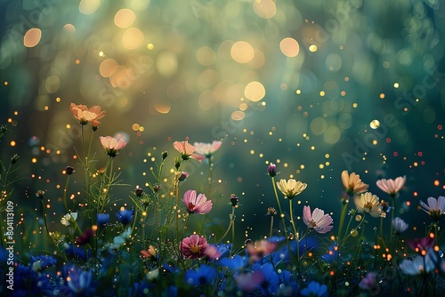 Wild Spring Meadow: Blossoms Under Bokeh Lights