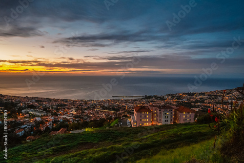 panoramic view of the city of Funchal on Madeira. early rise of the sun