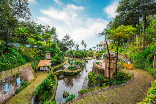 Monte Palace  Tropical Garden with Waterfalls  Lakes and traditional buildings above the city of Funchal