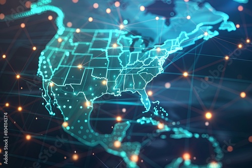 North America's Digital Data Flow: Abstract US Map Concept in Modern Cyber Connectivity