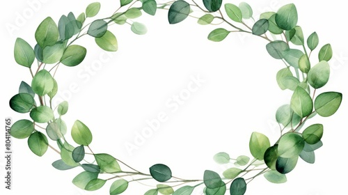 Watercolor baby blue eucalyptus wreath for wedding cards, silver dollar eucalyptus tree foliage in circle, herbs, leaves, branch, greenery frame. Decorative design elements in rustic elegant style