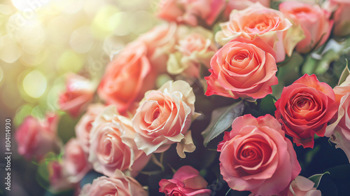 Bouquet of beautiful roses closeup