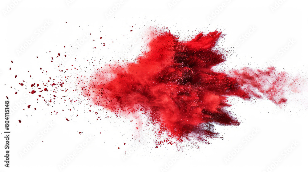 Red powder splashes isolated on a white background, 