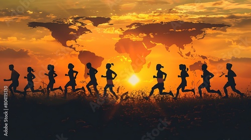 Silhouette of runners training at sunset