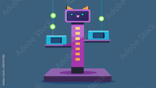 A hightech cat tree with builtin LED lights that change color and patterns for interactive play.. Vector illustration