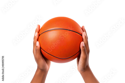 Hands holding a basket ball isolated on white background PNG © JetHuynh