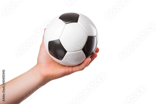 Hands holding a soccer ball isolated on white background  PNG