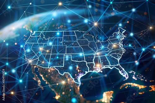 Tech Network Flow: U.S. Digital Map Connections & Global Communication Web