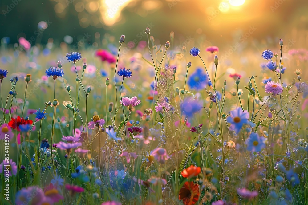 Tranquil Field of Wildflowers at Evening Glow