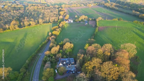 High Angle View of Markfield Village and Countryside Landscape of Leicestershire England UK During Sunrise Morning. April 26th, 2024 photo