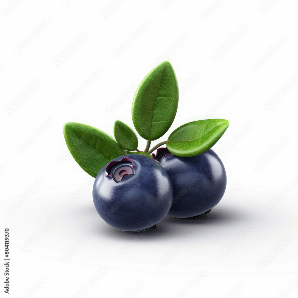 generated Illustration of 3d blueberry with leave against white background generated Illustration of 3d blueberry with leave against white background