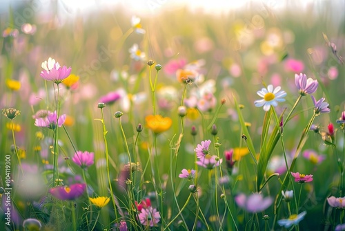 Wild Flowers  Uncultivated Floral Landscape with Soft Focus - Vibrant Springtime Hues