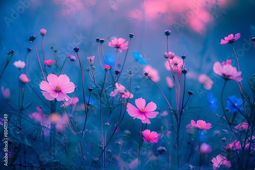 Twilight Tranquility: Pink Wild Flowers in Nature Solitude © Michael