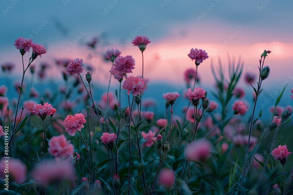 Tranquil Twilight: Pink Wildflowers in Solitude Tranquil Twilight: Pink Wildflowers in Solitude