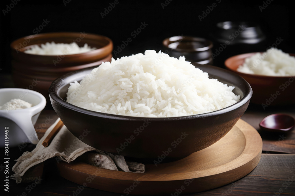 generated Illustration of cooked plain white rice or steamed rice in bowl