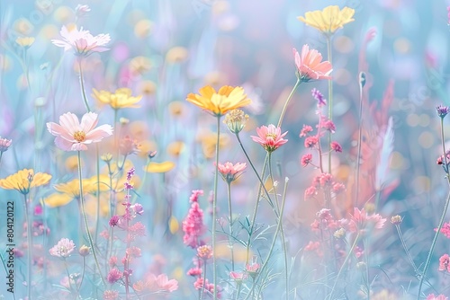 Wild-flower Springtime Symphony: Tranquil Outdoor Panorama in Pastel Blossom Beauty © Michael