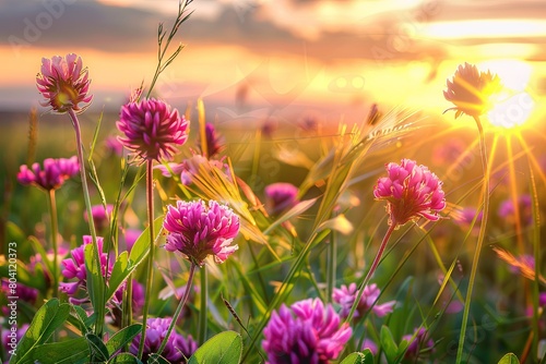 Sunset Wildflowers Symphony  Botanical Diversity in Uncultivated Meadow