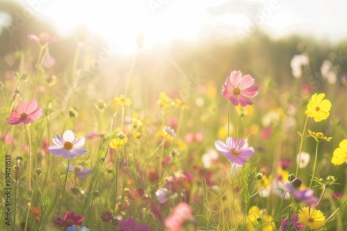 Wild Flower Meadow  Sunlit Panoramic Tranquility