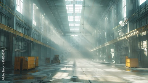 close-up,portrait of shadowy factory interiors, where innovative factory lighting design concept casts intricate shadow patterns, adding depth and a sense of mystery to the industrial space.