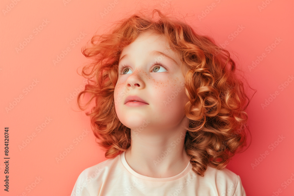 beautiful kid with solid color background. hair. lifestyle