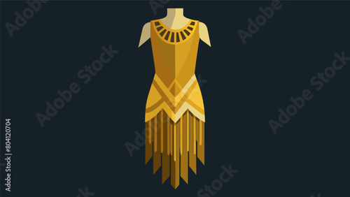 A shimmering gold flapper dress with fringe detailing ready for a Great Gatsbyinspired production.. Vector illustration