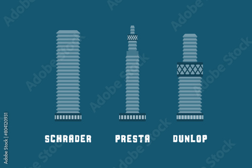 Bike tire valve types illustration. photo