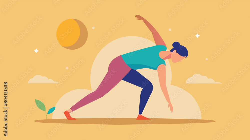 A standing halfmoon pose with a focus on grounding and finding stability in the present moment.. Vector illustration