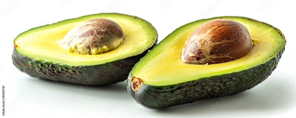 Avocado cut in half isolated on a white background Avocado cut in half isolated on a white background