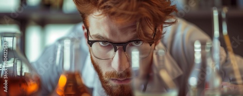 Young redhead male scientific in laboratory.