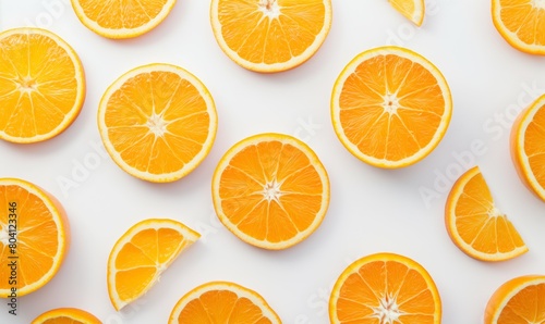 Orange and orange slices isolated on white backdrop with space for advertisement
