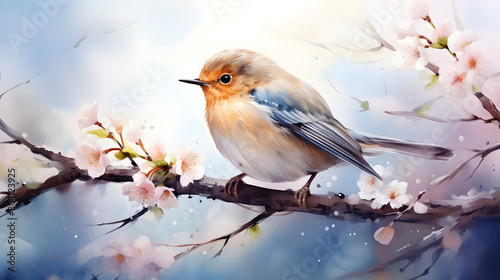 watercolor painting of nightingale bird. photo