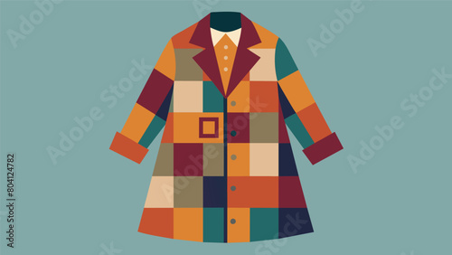 A statement coat created from patchwork quilts and vintage bedspreads exudes a cozy and nostalgic charm.. Vector illustration
