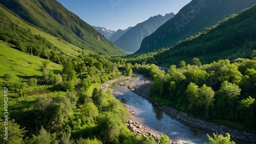 mountain river in the mountains Valley Serenity Majestic Mountain Landscape  © Dove